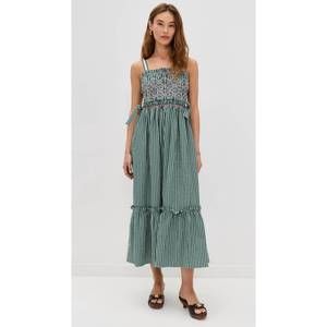 HUNTER BELL Green Gingham Midi Dress NWT